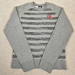 Nike Men's Gray Striped Raglan Crew Neck Sweatshirt S Retro‎ Sportswear Techwear